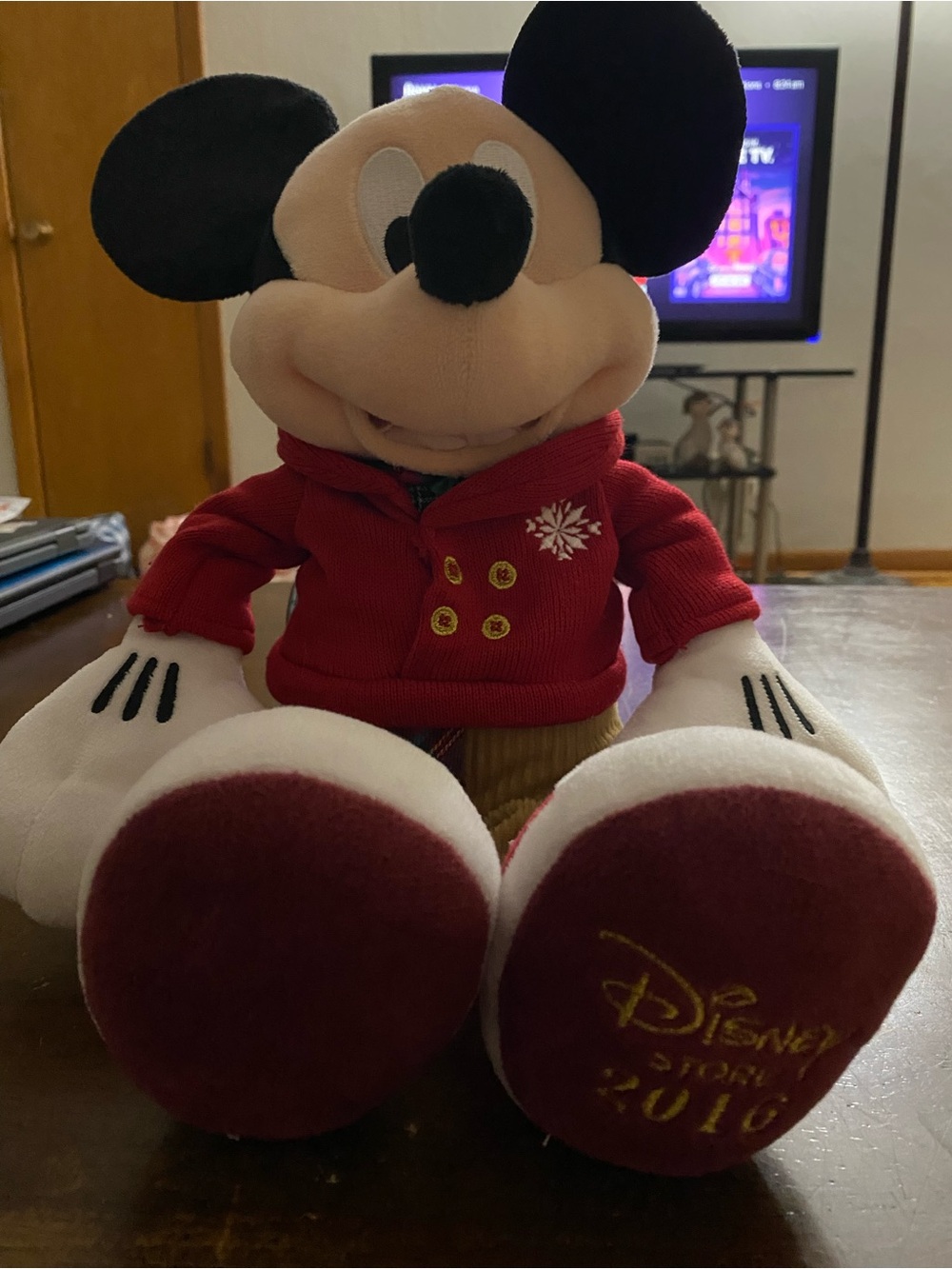 Disney Mickey Mouse Plush in Red Holiday Jacket